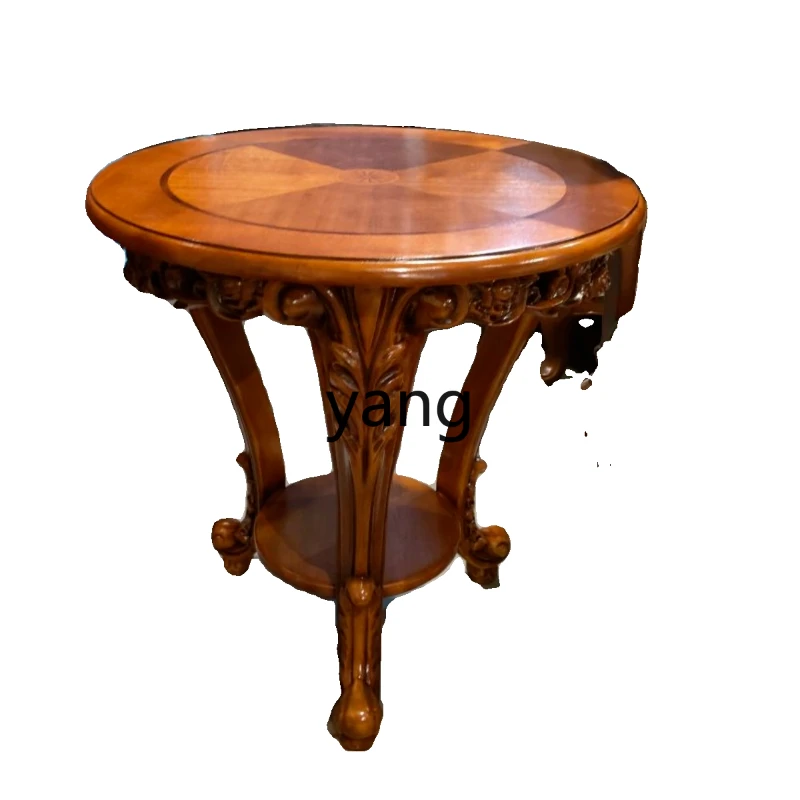 

LMM solid wood carving lace table round coffee table leisure chair side table living room round