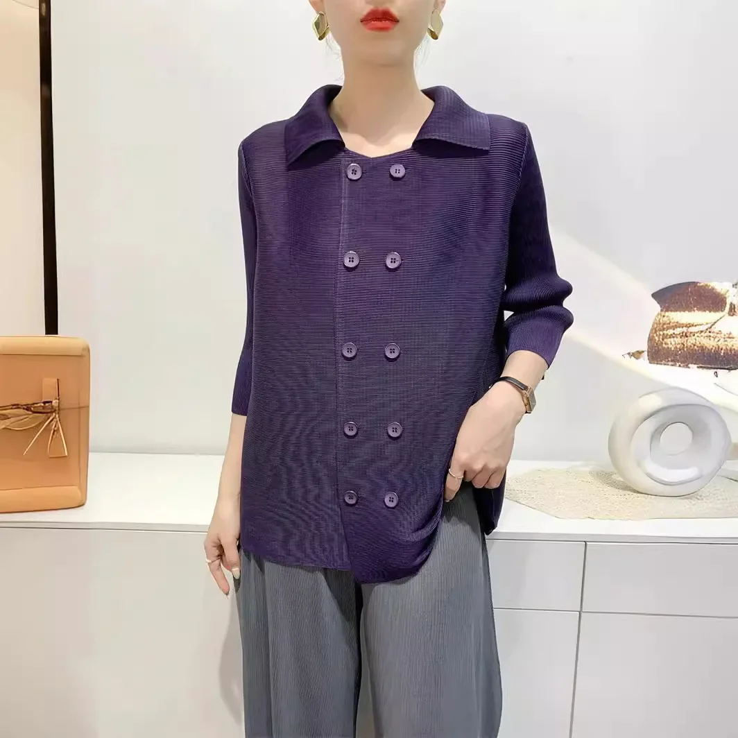 

Pleats Pleated Original Blouse Female 2024 Spring And Summer New Jacket Cardigan Seven-minute Sleeve Temperament Ageing Leisure