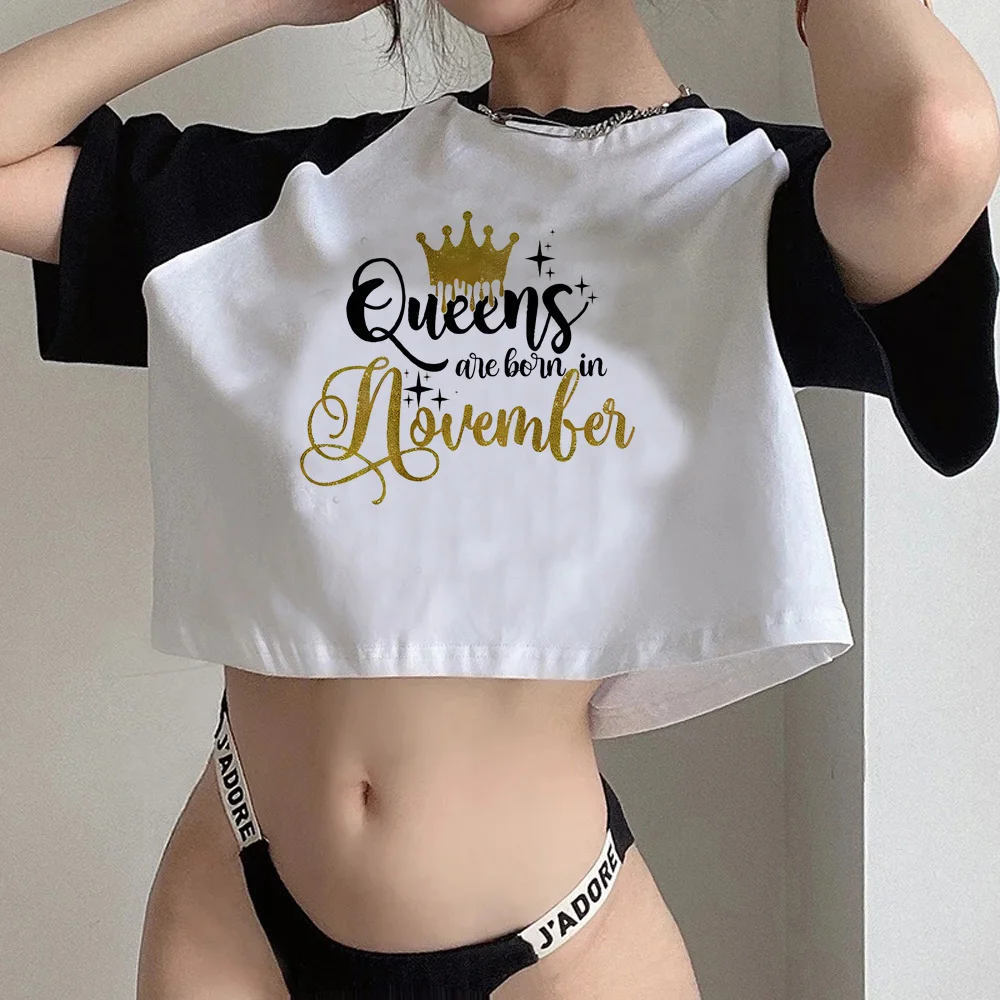 

Golden Crown Queen Are Born in January to December streetwear fairycore 90s crop top Female 90s yk2 fairy grunge crop top