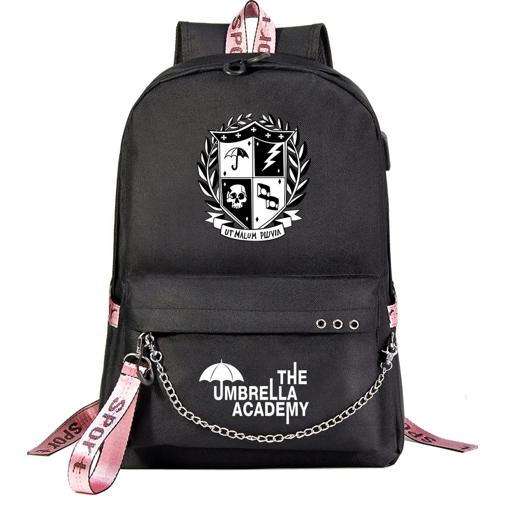 New Umbrella Academy Boys Girls s School Book Bags Women USB Chain Backpack Canvas Men Travel Laptop Bagpack Packsack