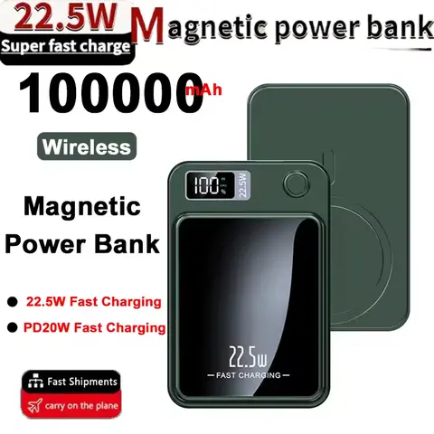 Banco de energía inalámbrico magnético de 100000mAh, cargador rápido de teléfono de 22,5 W para Magsafe IPhone 15 14 13 12, batería de respaldo auxiliar externa