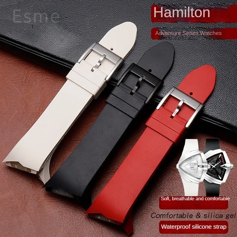 High-end Oblique Interface Silicone Watchband for Hamilton Adventure Series H24655331 Elvis Presley Men in Black Strap 25mm