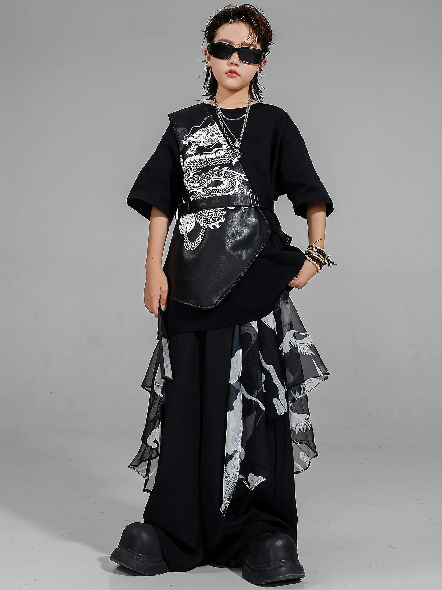 2025 nouveau Style chinois garçon vêtements Hip Hop Jazz danse Costumes noir costume haut pantalon pratique rue danse porter vêtements DQL11029