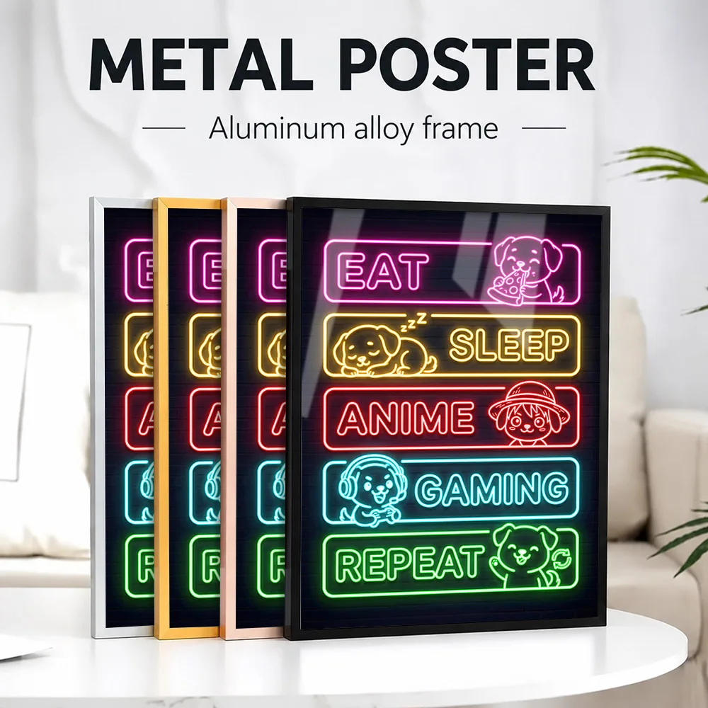Dog Anime Gaming Quote Framed Metal Poster Personalized Photo Immersive Adventure Style Wall Art For Media Room Collector Gift