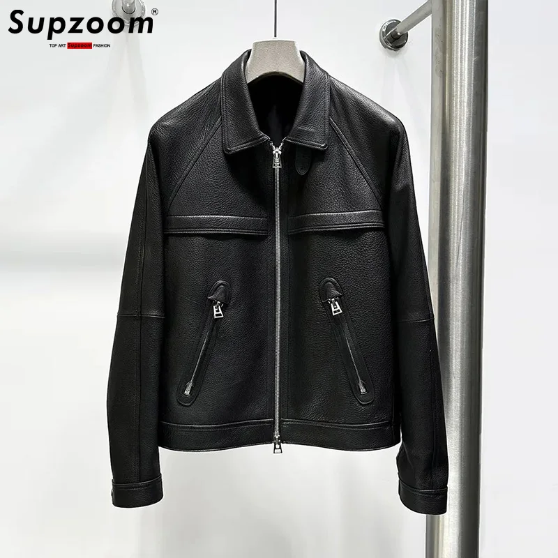 

Supzoom New Arrival Top Fashion Autumn And Winter Zipper Pu Mark Synthetic Leather Black Leisure Jacket Men Coat
