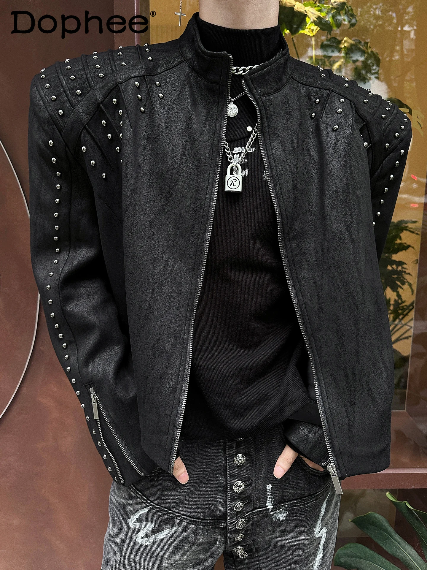 

2025 Autumn New Fashion Trend Heavy Rivet Jacket Ins Design Sense Personality High Street Loose Casual Top for Men