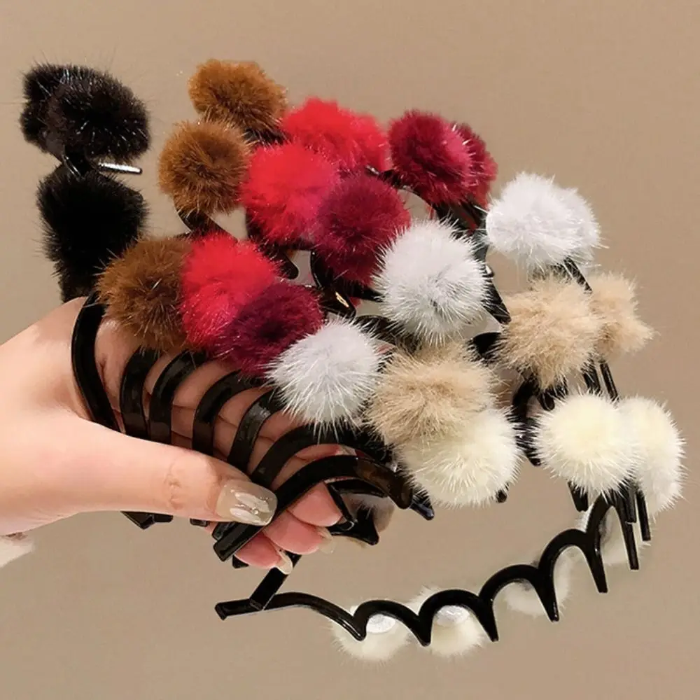 

Fluffy Wave Hairball Headband Non-Slip Winter Hair Clip Plastic Hair Band Korean Style Headwear Women Hair Hoop