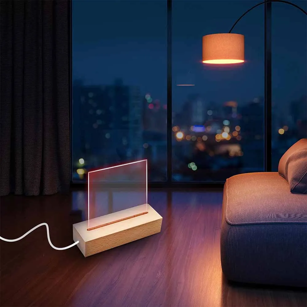 Base Led de madera de 4,5mm alimentada por USB, luces que cambian de 3 colores para lámparas de noche de plexiglás acrílico, regalos de vacaciones para niños