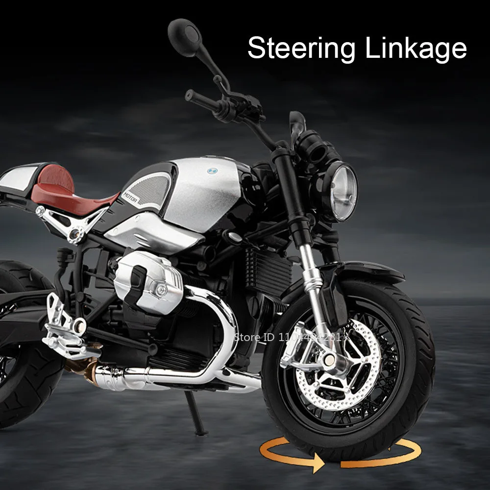 1:9 R NineT Honda Monkey motocicleta de aleación modelo fundido a presión juguetes sonido luz coche rueda delantera dirección motocicleta para niños regalo para adultos