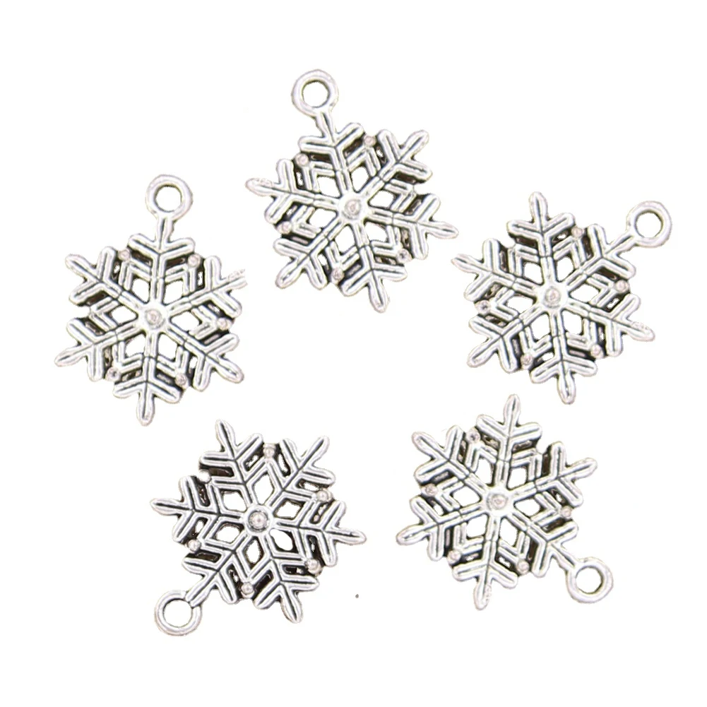 15pcs Charms Snow Snowflake 22x16mm Antique Tibetan Bronze Silver Color Pendant Findings Accessories DIY Vintage Choker Jewelry