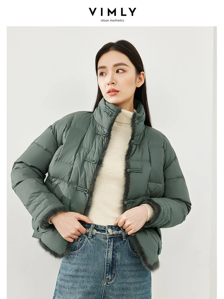 Vimly Women Short Puffer Down Jacket Stand Collar Warm Thick Winter Simple Coats Fashion Luxury Overcoat Ladies Clothing 50300