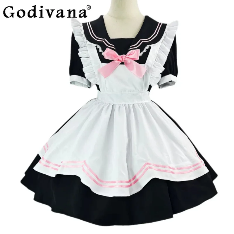 

Plus Size New JK Sailor Collar Maid Cosplay Cute Short Sleeve Dress Fashion High Waist A-line Youthful Sweet Anime Party Dresses