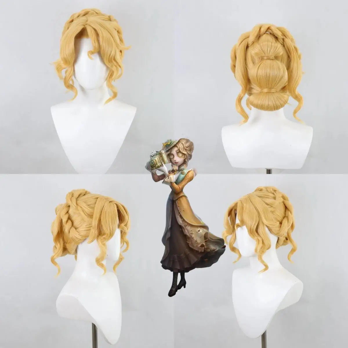 Golden Blonde Braided Updo Cosplay Wig Heat Resistant Synthetic Curly Short Wig Vintage Hairstyle for Anime Game Character wigs