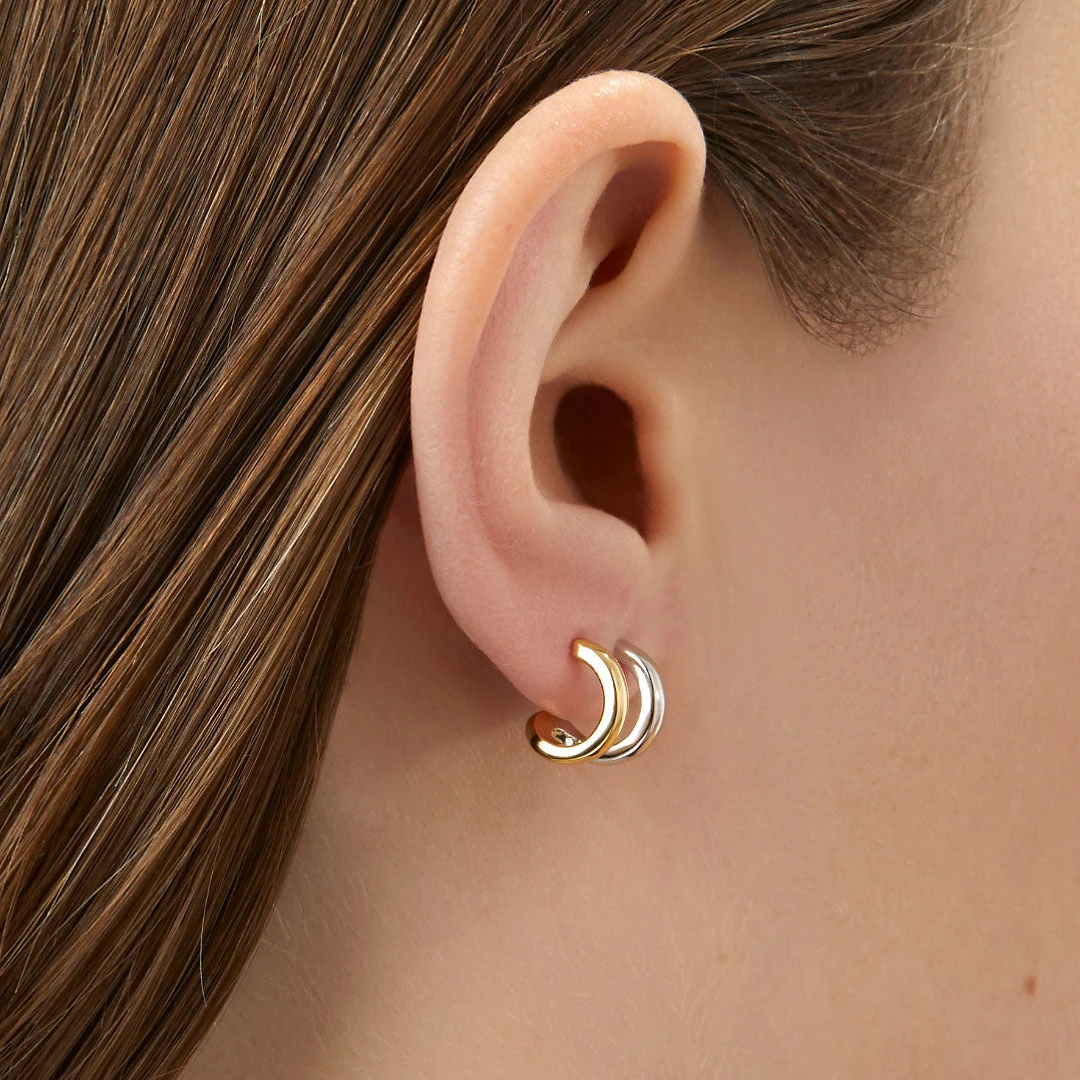 New Trendy Double Layer C-shape Mini Hoop Earrings for Women Gold Color Small Circle Cartilage Ear Piercing Fashion Jewelry