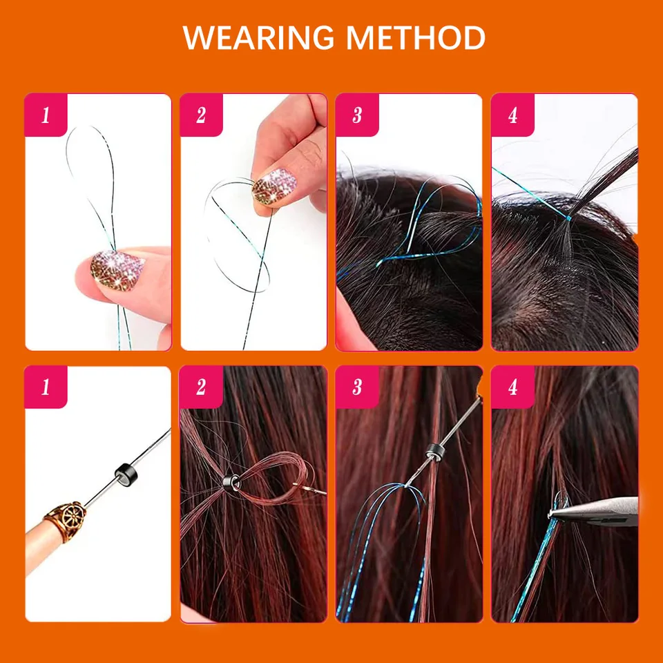 Tinsel de cabello brillante XINRAN de 100 cm, extensiones finas de colores arcoíris para trenzas y tocados 5