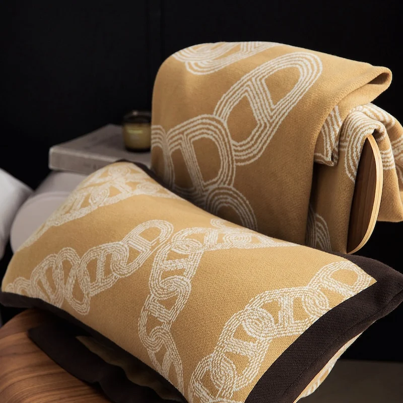 Yellow Chain Geometric Knitted Blanket Blend Bedspread Modern Decorative For Sofa Throw Warm Living Room Bedding Home Decorate