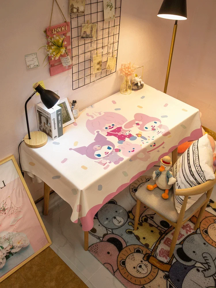 Kulomi Cartoon Girl Heart Household Dining Table Coffee Table Dirt Resistant Cover Student Dormitory Desk Cute Tablecloth