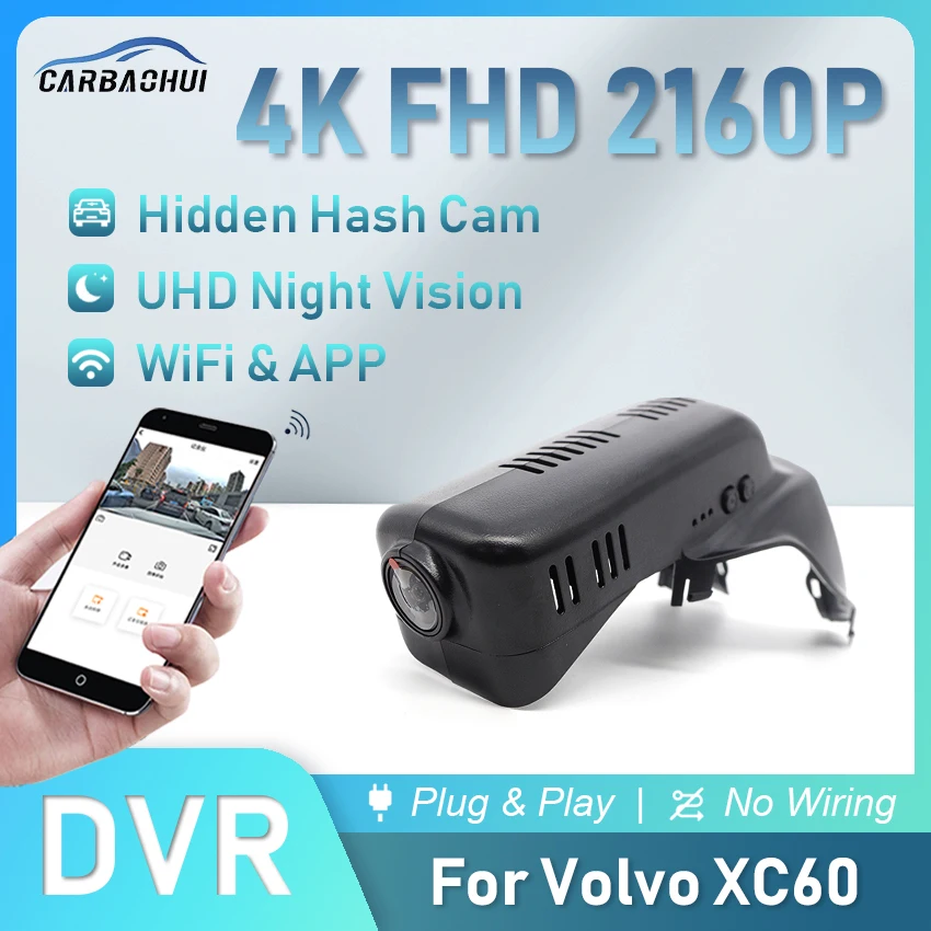 

4K 2160P Car DVR Dash Cam Camera HD Night Vision Wifi Video Recorder For Volvo XC60 Low version 2010-2017 Plug and Play DashCam