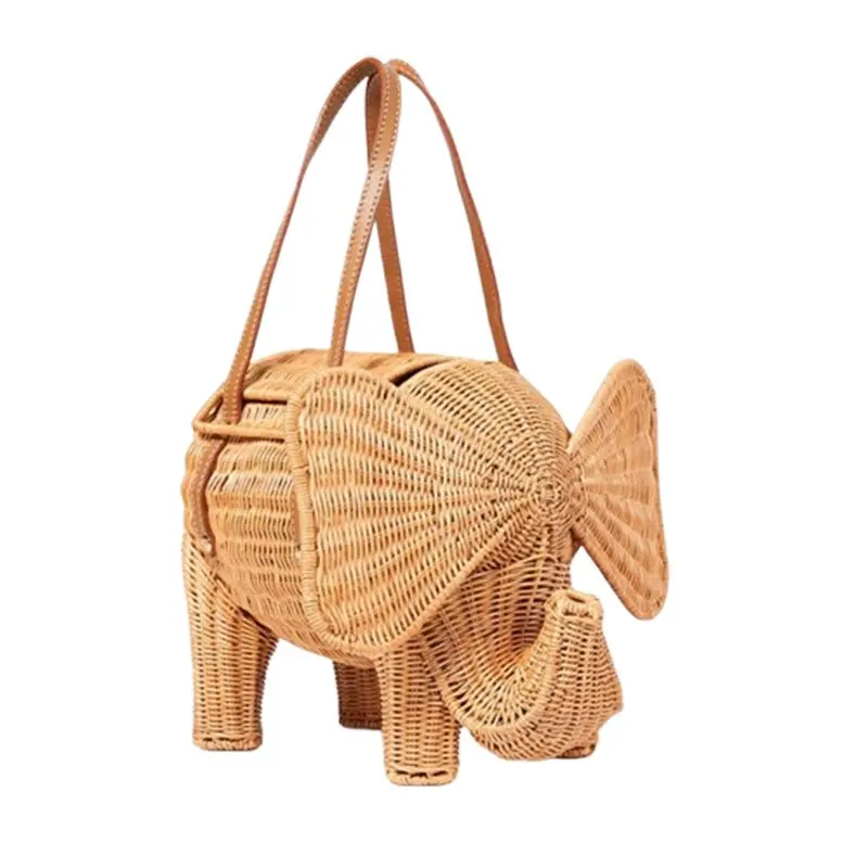 New Large Summer Capacity Women's Bags Seaside Holiday Rattan Elephant Handbag Simple Personality Hand-woven Bags Makeup Bag