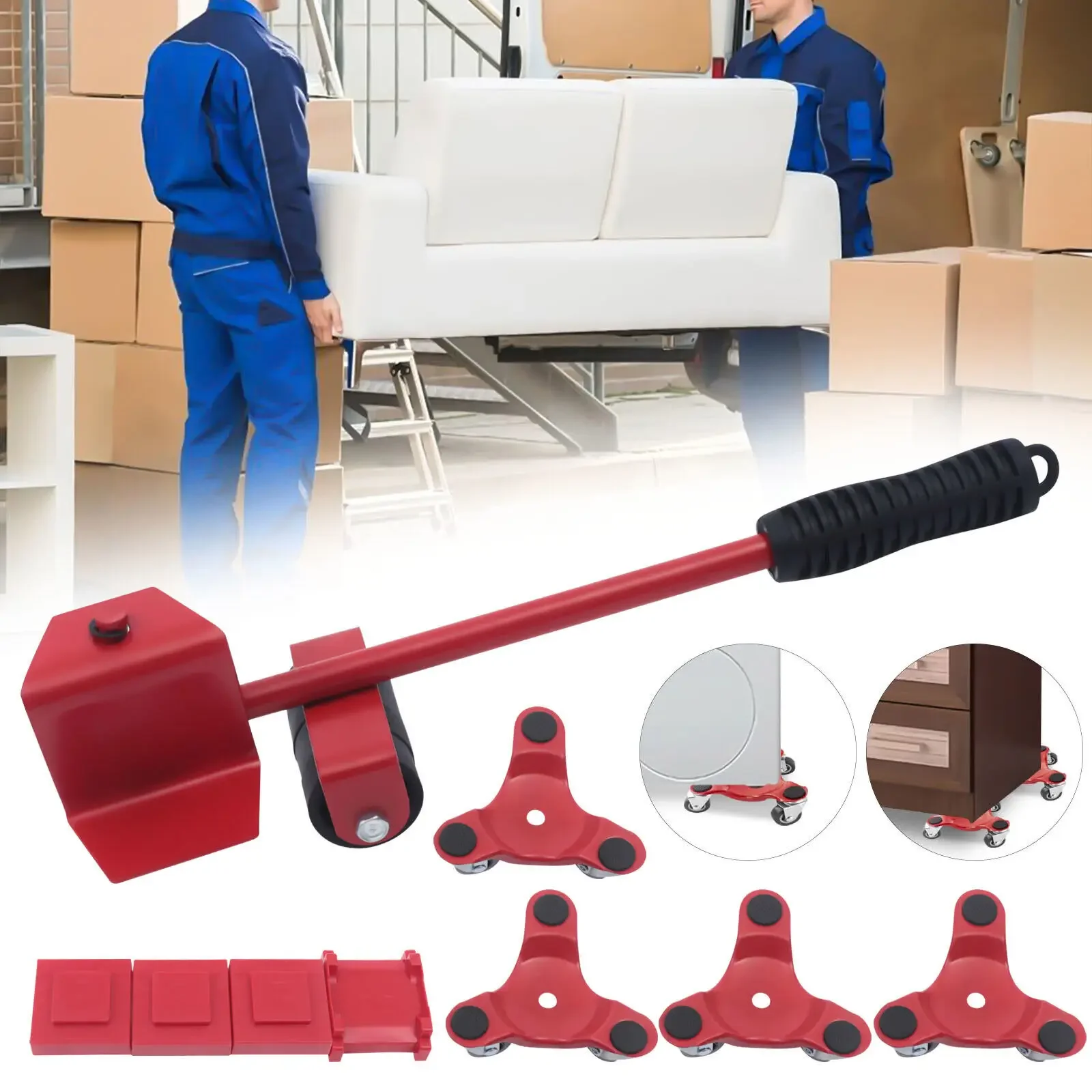 4Pcs Moving Tri-Dolly Set & Lifter – 12 Wheels Heavy Duty Furniture Mover