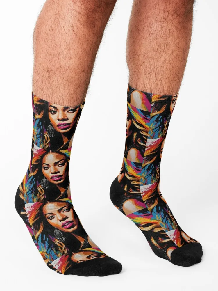 Beyonce Portrait v3 Socks with print hiphop heated New year's Socks Male Women's