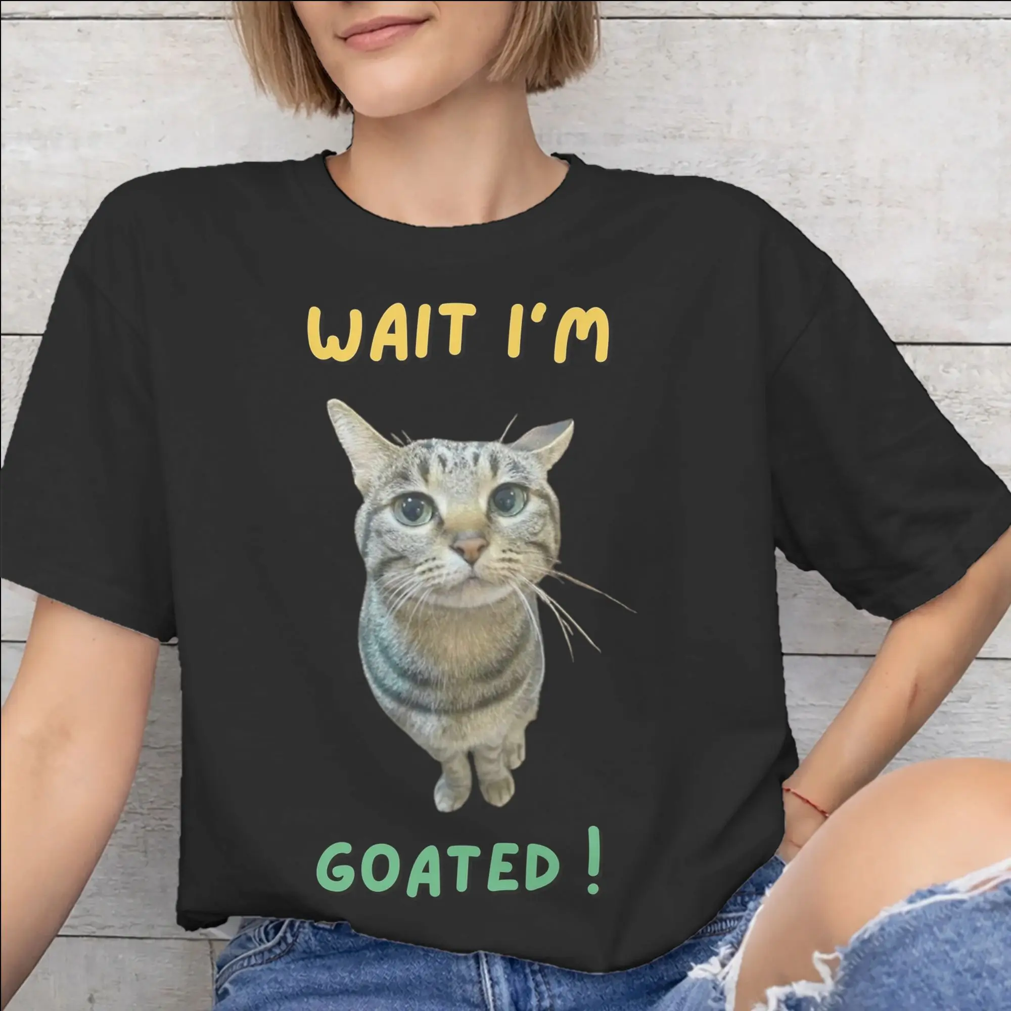 Men Women Print Wait I'M Goated Funny Meme T Shirt Tee 100% Cotton  T-shirts Clothing