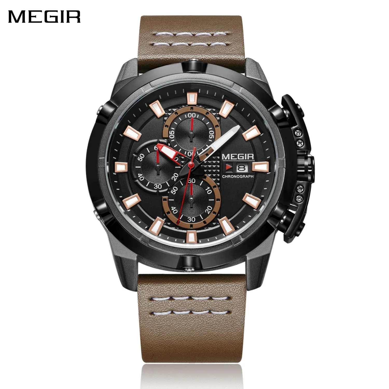 MEGIR Luxury Mens Wristwatch Fashion Leather Strap Quartz Sports Watches Calendar Waterproof Casual Clock Male Relogio Masculino