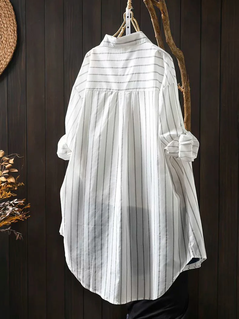 Grande taille femmes décontracté irt Long Sve mince rayé coupe ample été climatisation haut mi-long coréen Sle coton...