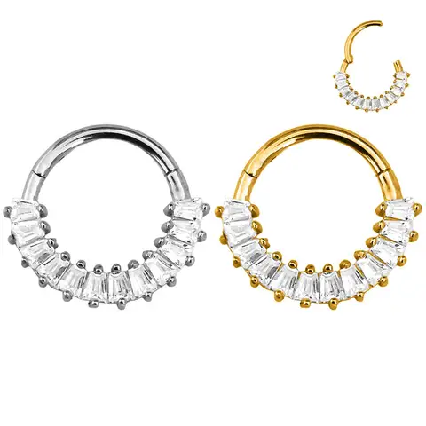 Moon Septum Piercing Ladder CZ Clicker Segment Ring Daith Conch Hoop Earring for Women Men 316L Surgical Steel 16G