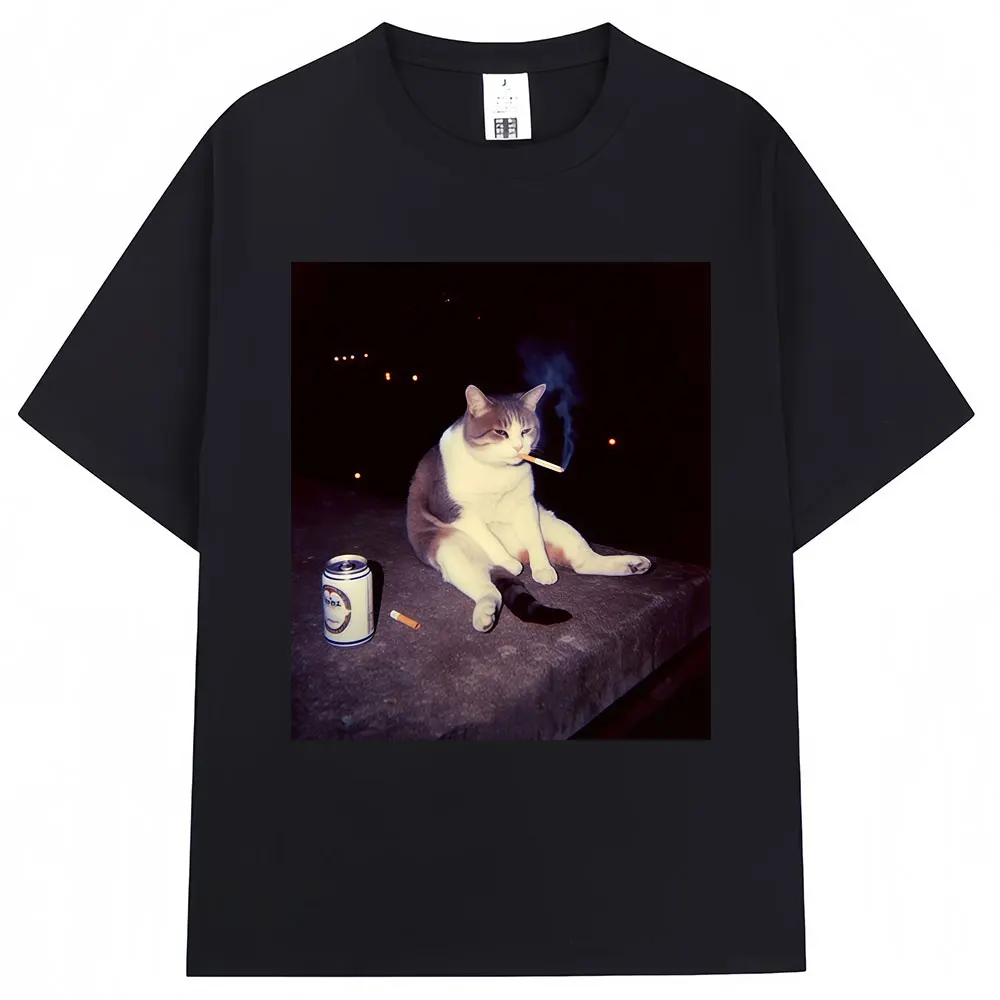 Lustige Katze Rauchen Meme Grafik T-shirts Männer Frauen Kreativität Beliebte Katze Liebhaber T Shirt Coole Übergroße Baumwolle Vintage T-shirts