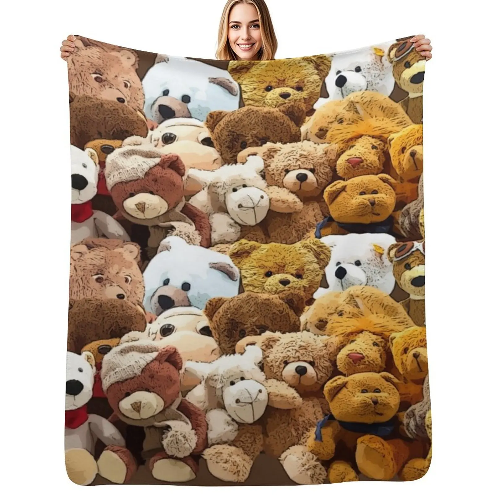 

Bedtime Bears and Friends Waiting For You! Throw Blanket Furry Sofa Throw Softest Soft Big Blankets