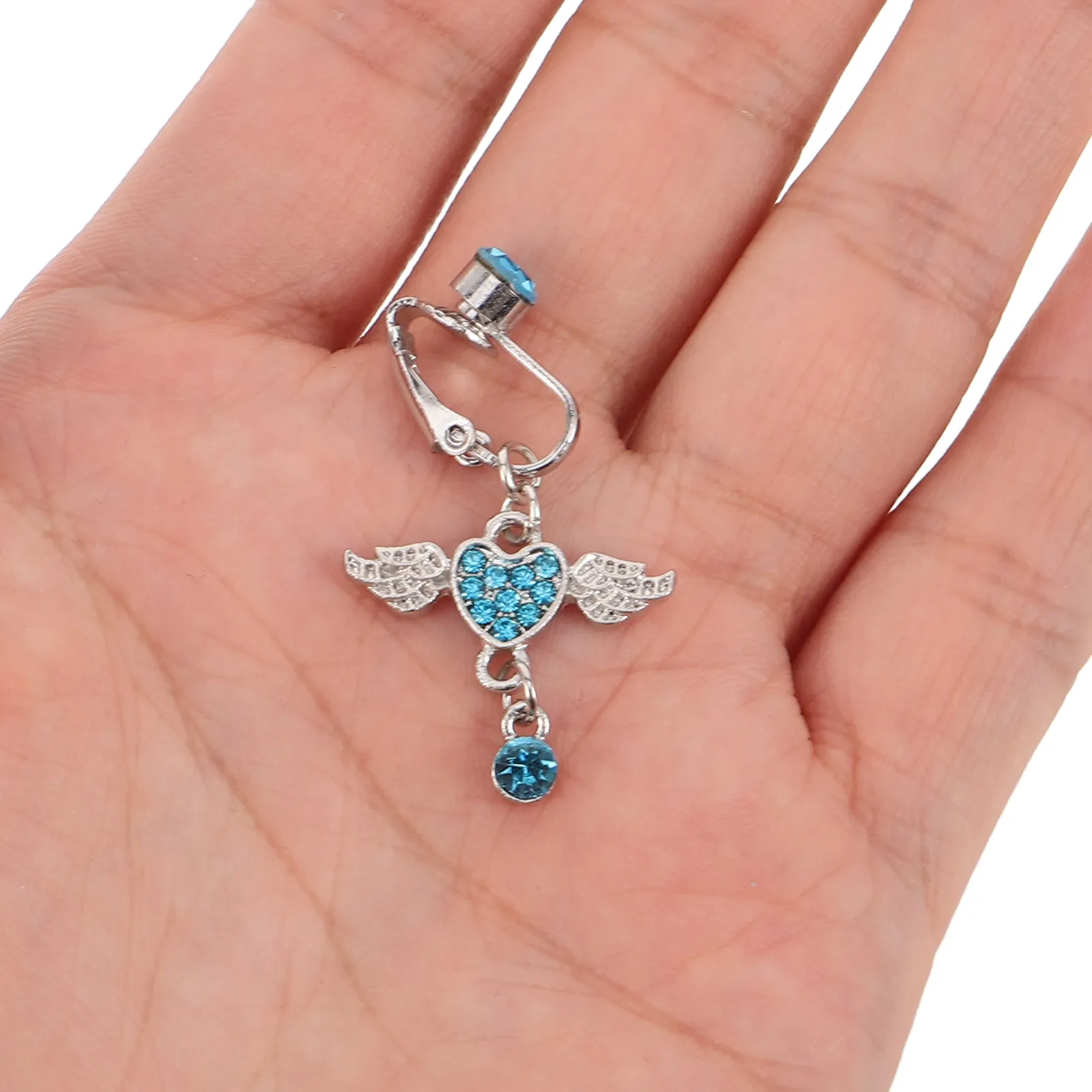 

Набор из 3 клипс-украшений для пупка без прокола: имитация кольца с кристаллами и крыльями, подвески для женщин