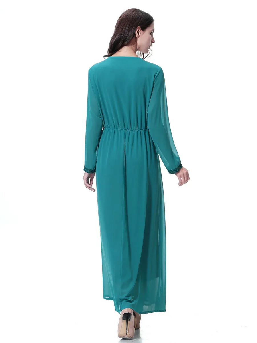 Robes modestes en mousseline de soie à col rond pour femmes – Robe longue fluide élégante à manches longues pour les musulmans, les voyages, la soirée et les occasions spéciales