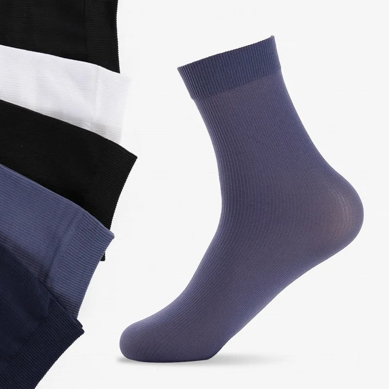 10pairs Men Ice Silk Socks Summer Spring Ultra-thin Socks Solid Business Socks Breathable Soft Socks Ankle Bamboo Fiber Socks