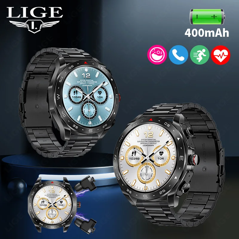 

LIGE 2-in-1 Smart Watch With Headphones Health Monitoring High Sound Quality Earbuds Alarm Reminder Bluetooth Call For Men Women