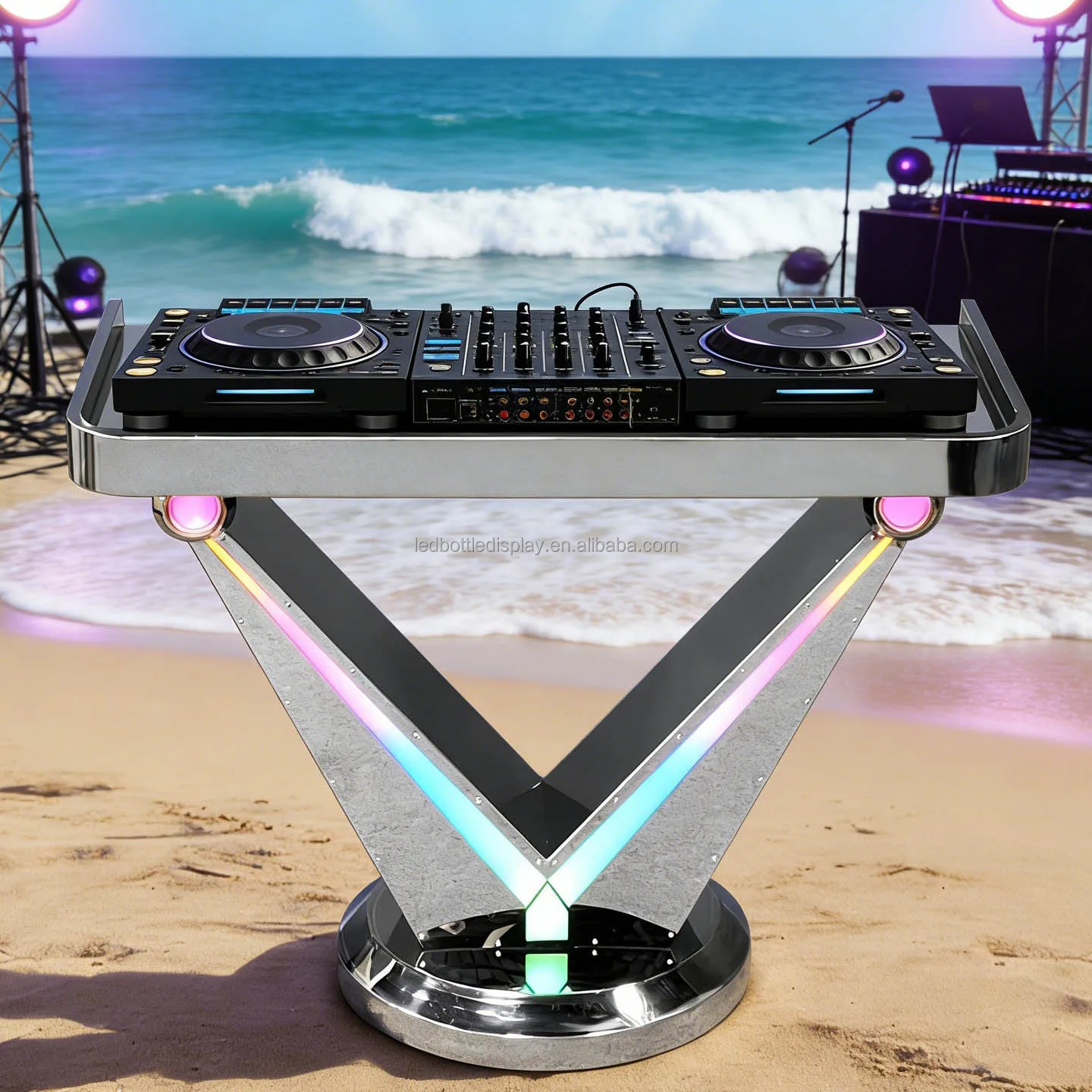 LiqVis New Portable Luxury Custom Logo Mirror Stainless Steel DJ Console Table Colorful LED IP67 Protection DJ Booth for Clubs view 2