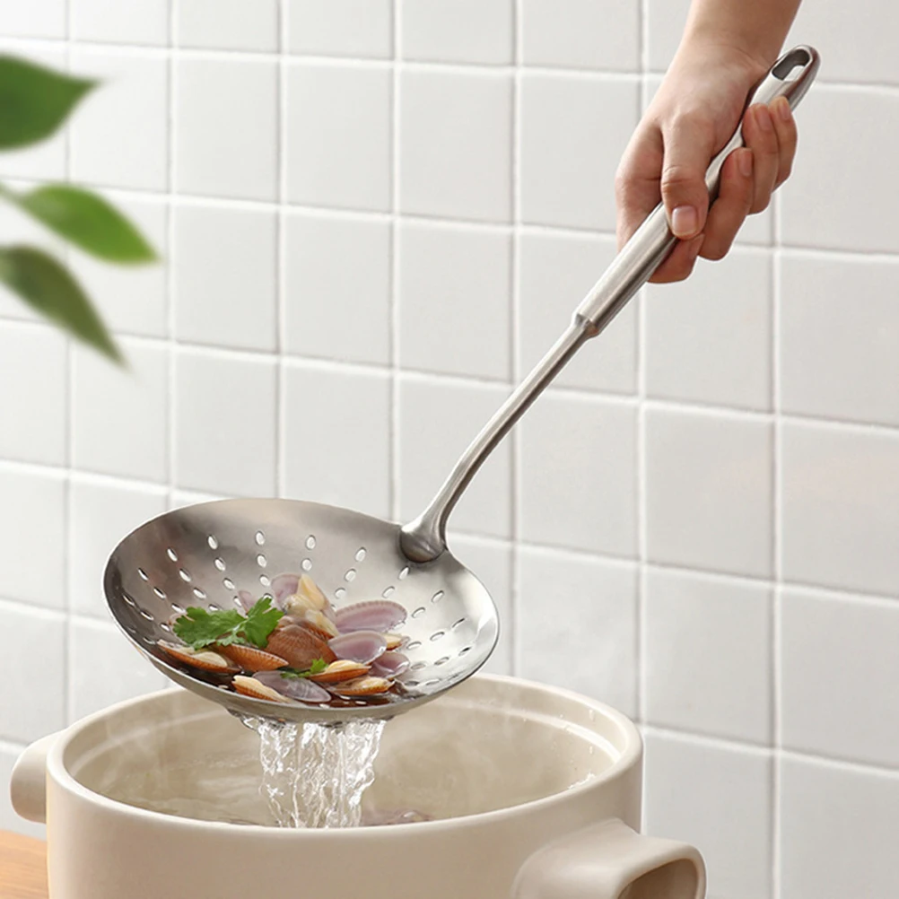 

Stainless Steel Colander Spoon Hot Pot Scoop Large Strainer Ladle Soup Serving Spoon Heat Resistant Handle Oil Water Separation