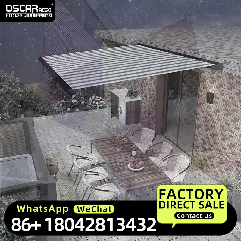 Electric Retractable Waterproof PVC Awning Full Cassette with Arm Customized Size Garden Patio Rain Shade Retractable Awning
