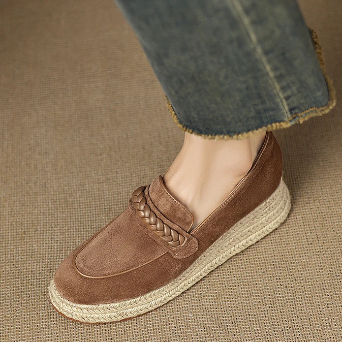 EAGSITY, mocasines de gamuza de cuero de vaca, zapatos de cuña para mujer, alpargatas, calzado cómodo de tacón bajo para exteriores, zapatos informales, zapatillas de deporte