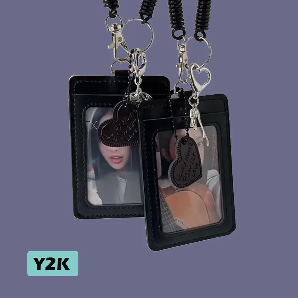 

Черный держатель для фотографий Y2K Idol, брелок 3-дюймовый держатель для банковских удостоверений личности, студенческая школьная карта, защитный чехол с защитой от потерь, милая сумка, подвеска