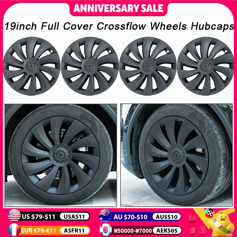 

4PCS HubCap for Tesla Model Y 19 Inch Juniper Performance Replacement Crossflow Wheel Cover Auto Full Rim Car Accessories 2025