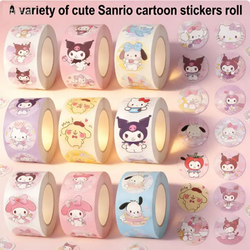 

500pcs Variety Of Sanrio Cartoon Cute Stickers Roll Diy Decorative Stickers For Diary Laptop Scrapbook Kids Gift Stationery