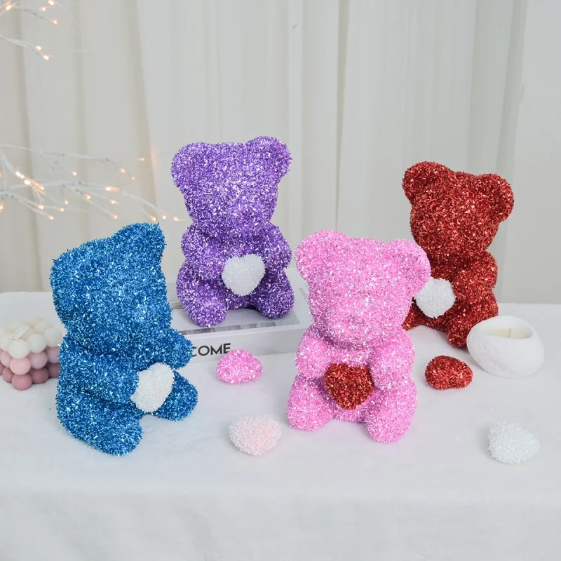 

Plastic Sparkling Sequin Heart Teddy Bear Figurine, 8-Inch Decorative Statue for Home Decor for Valentine'S Day Birthday Gifts