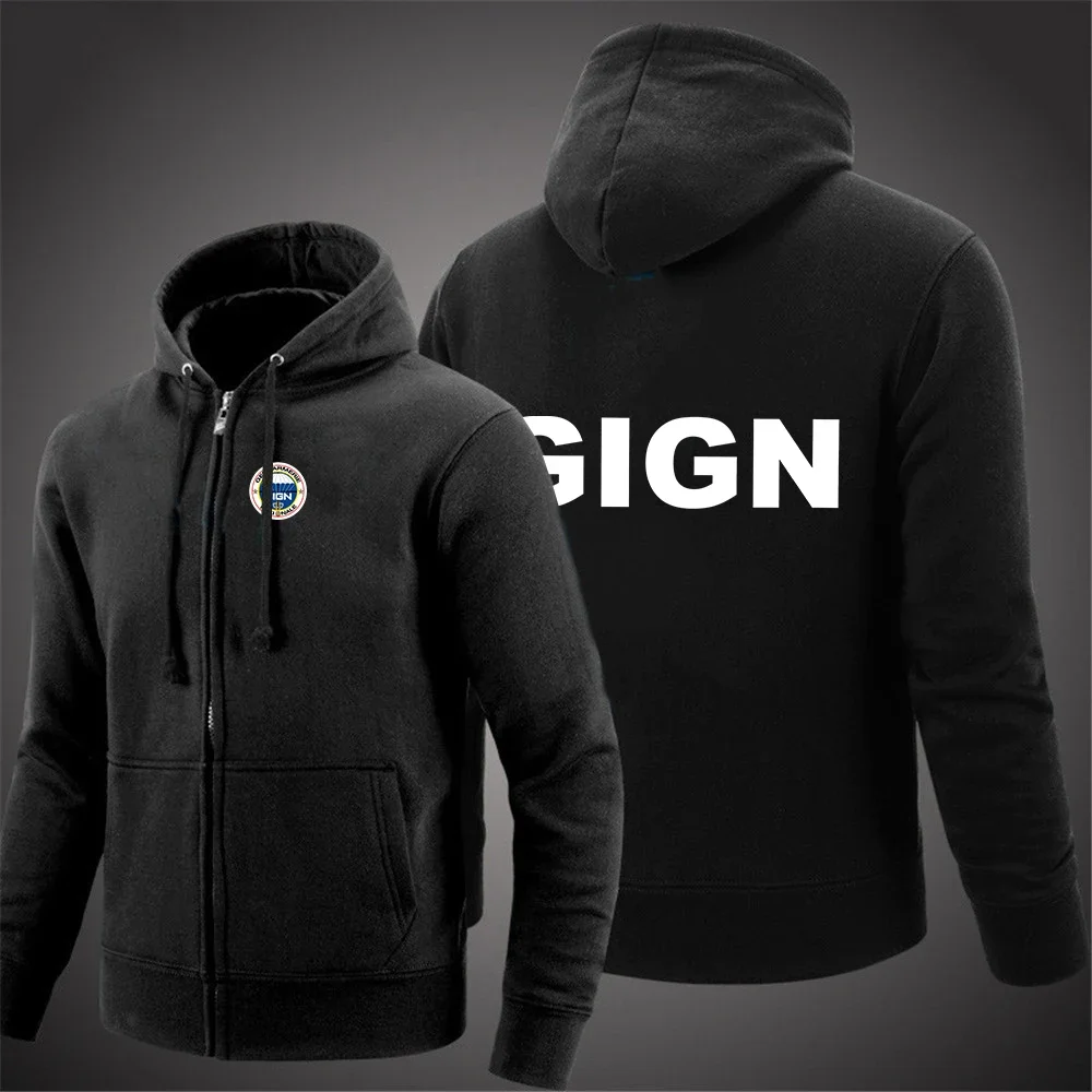 

2024 France Gendarmerie GIGN Men New Long Sleeves Cotton Solid Color Zipper Hoodie Sweatshirt Fashion Casual Fleece Pullover Top