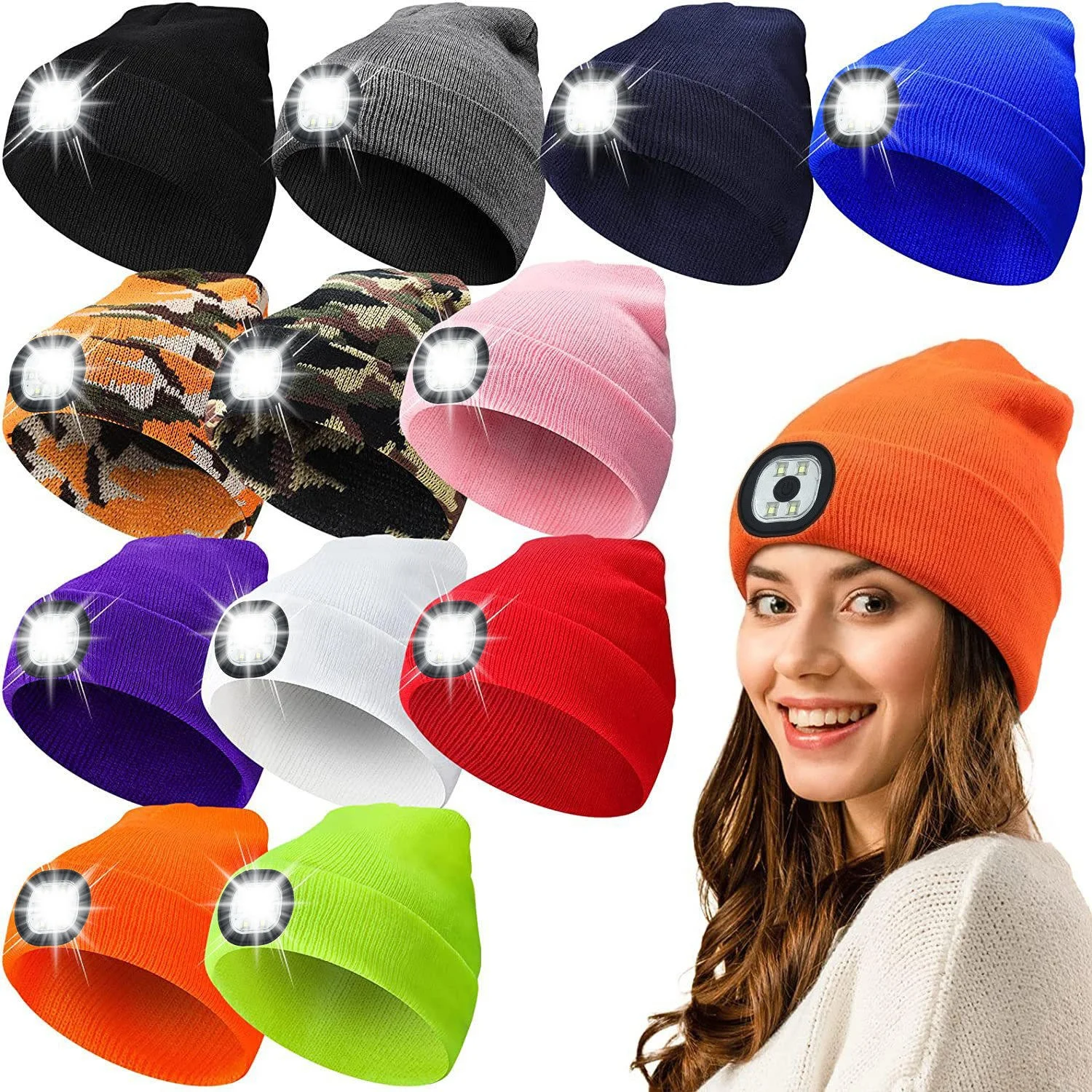 Winter Beanie Hat with LED Light Rechargeable Knitted Hat for Men Woman Cap Night Running Fishing Riding Sports Teenager Beanies
