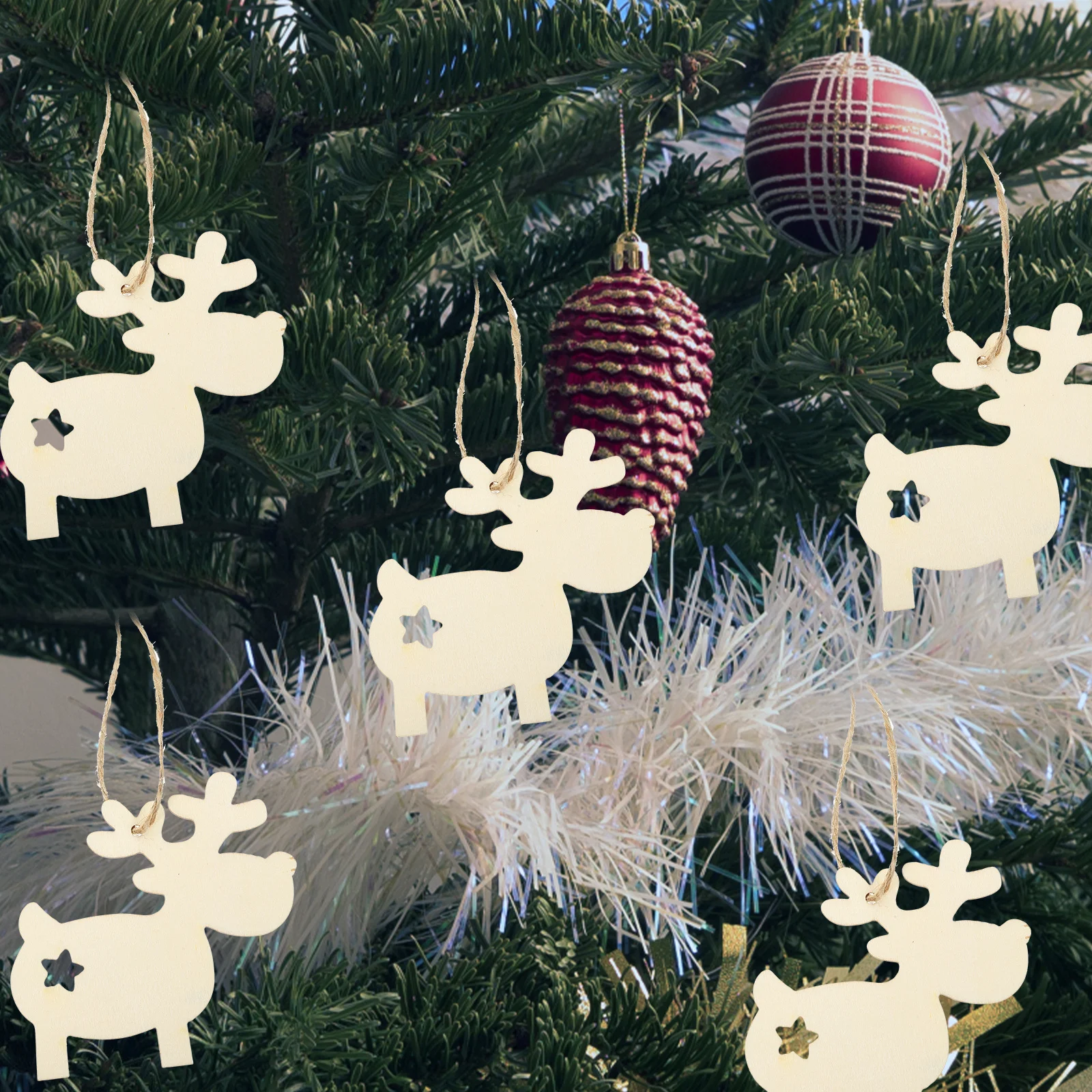 

30Pcs Wood Ornaments for Christmas Tree DIY Unpainted Pendants with Rope Hanging Decorations for Home Festival Atmosphere