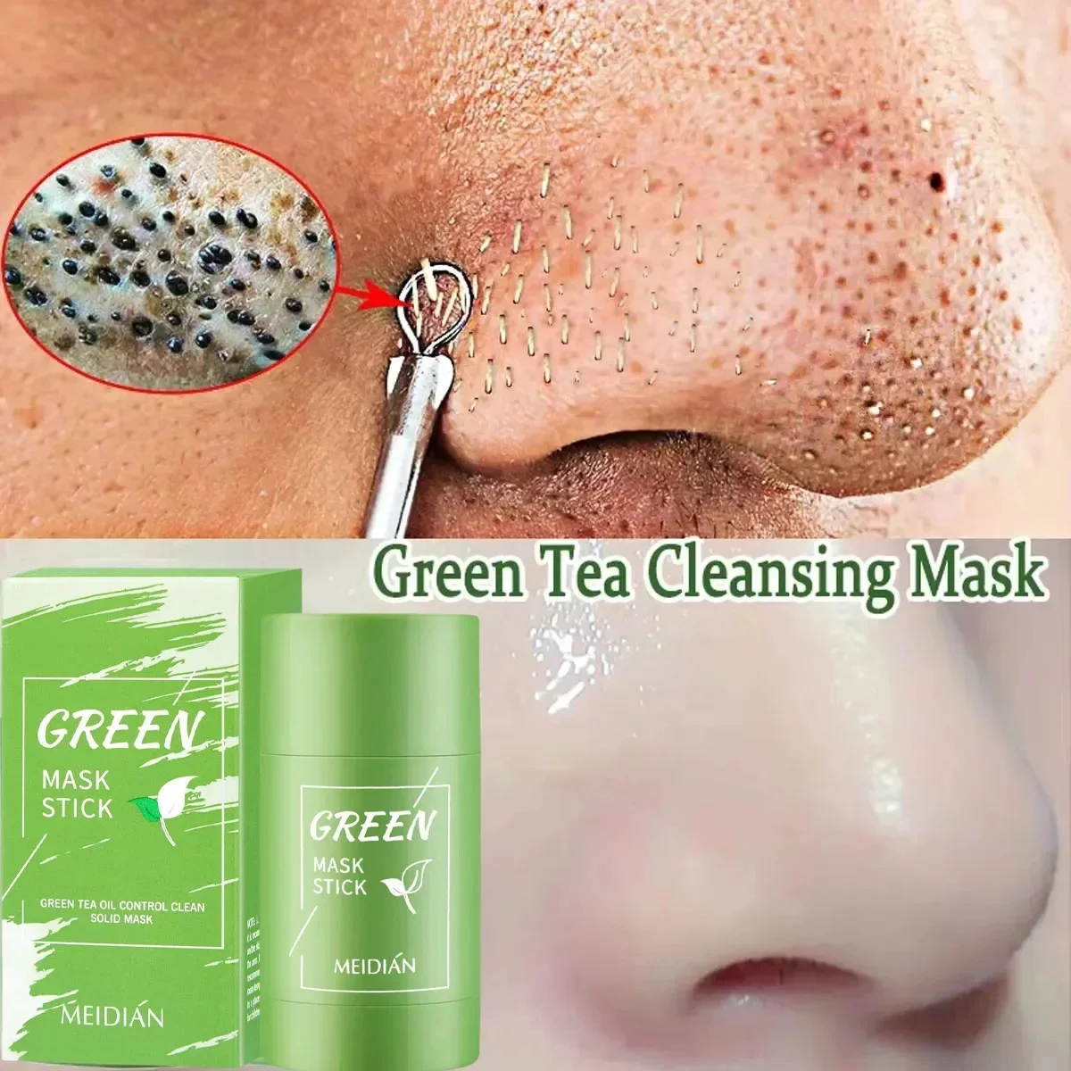 Original Facial Remove Blackhead Green Tea Solid Mask Treat Acne Blemish Black Dots Clean Stick Cream Shrink Pores Skin Care ﻿