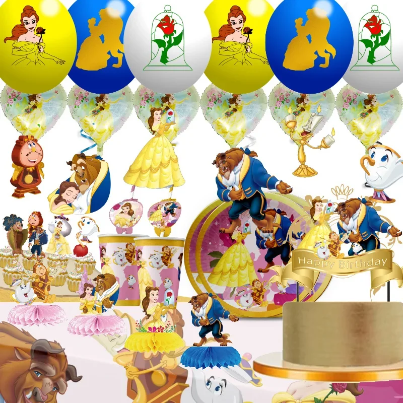 Beauty and Beast Fantasy Party Supply  Decoration Kid Gift GIrl Balloon Cup Plates Cake Topper Banner Baby Shower Home Decor