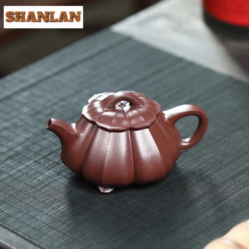 170ml Classic Yixing Purple Clay Teapots Handmade Tripodia Stone Scoop Pot Raw Ore Purple Mud Kettle With Strainer Zisha Tea Set