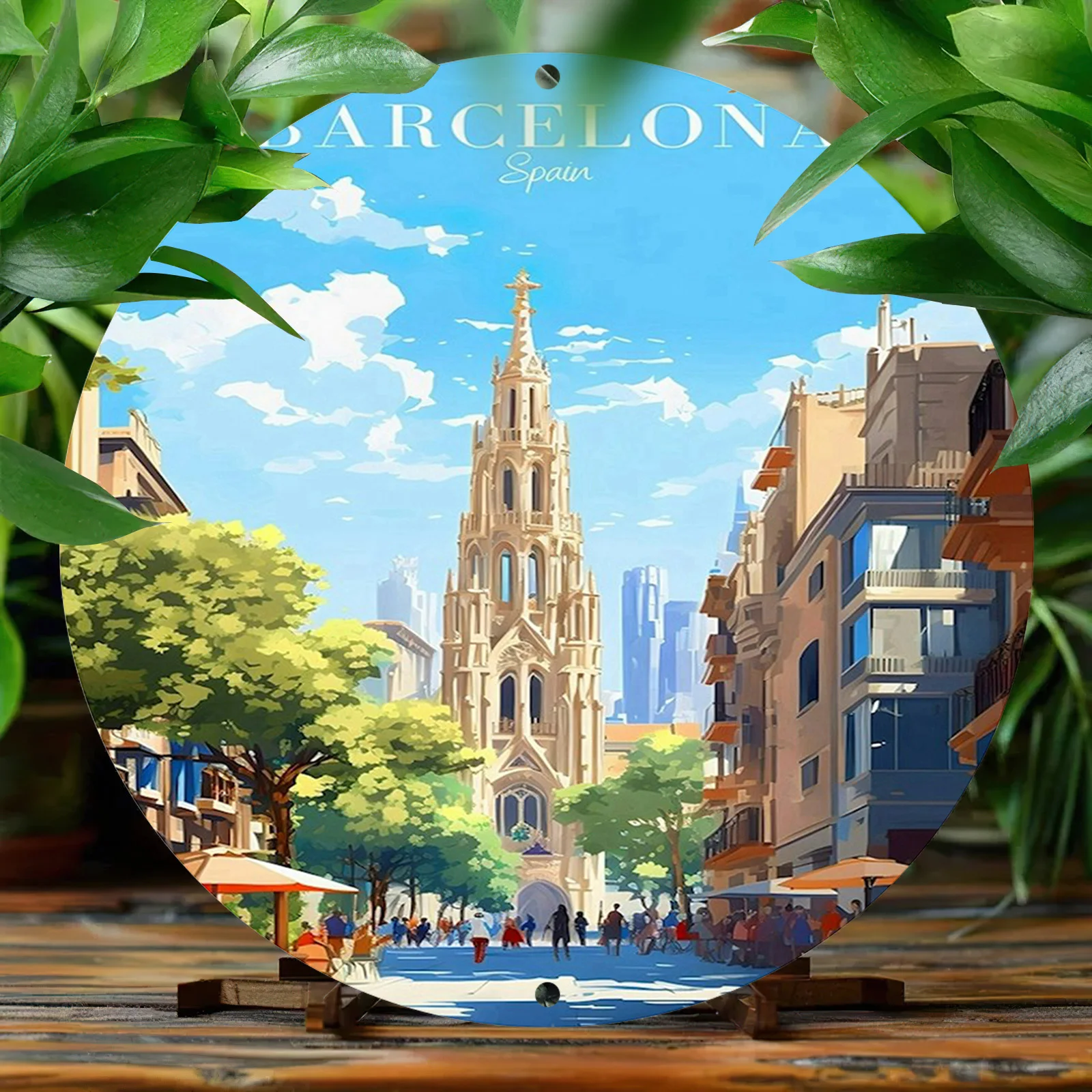 Home Barcelona - Barcelona Spain Scenic Illustration Round Aluminum